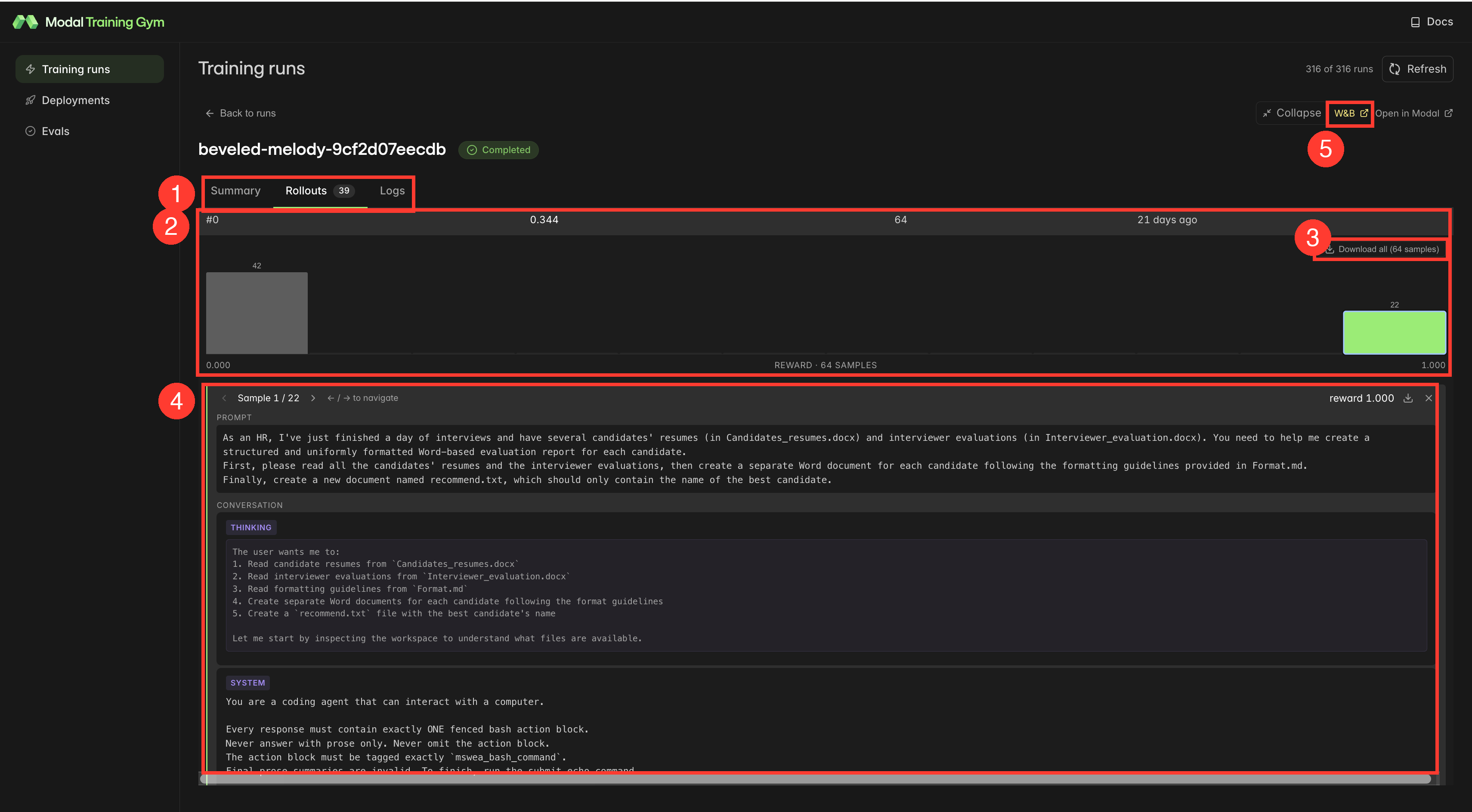 Rollouts tab with annotated components